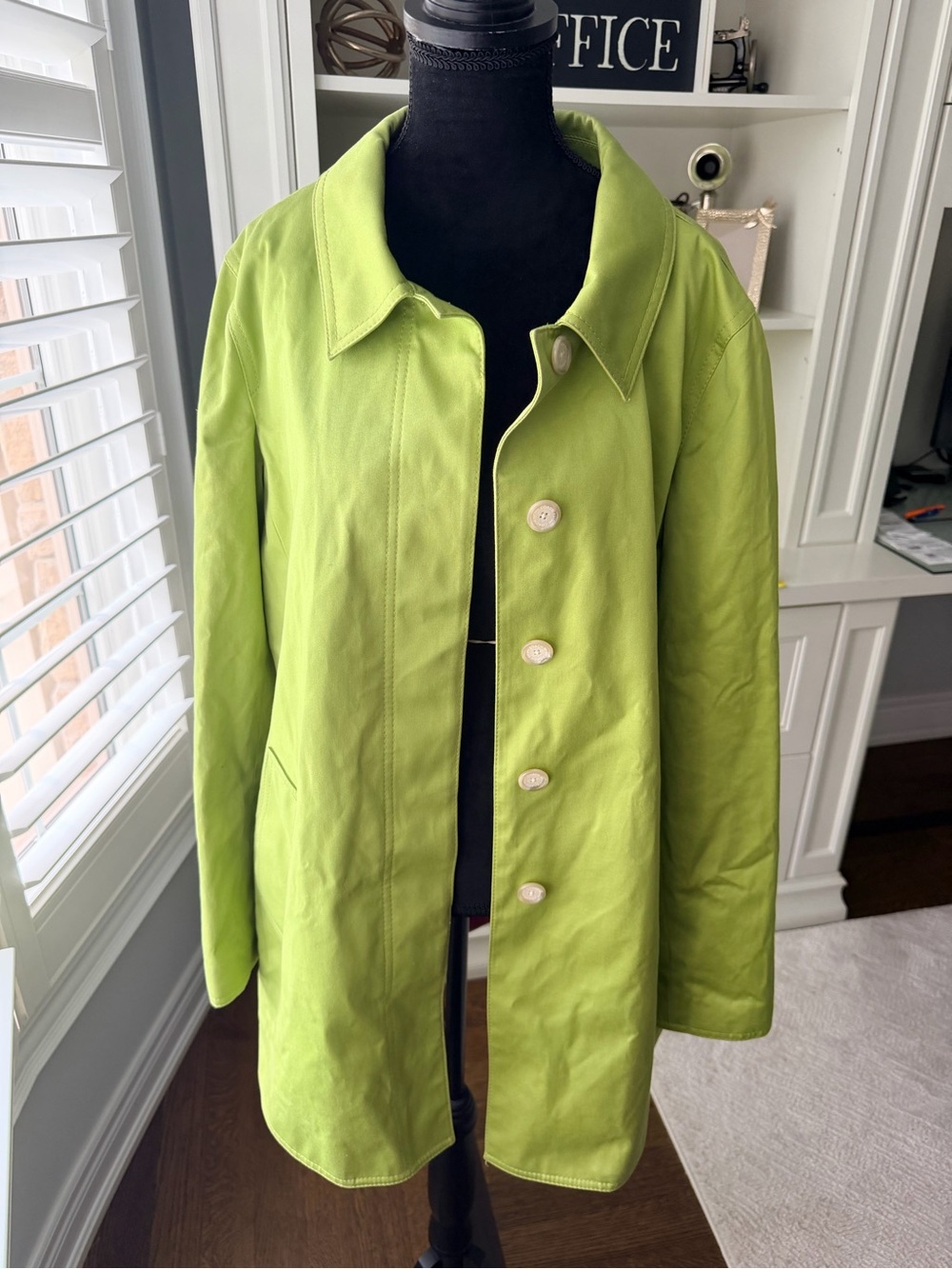 Y2K COACH Lime Green Mid Length Trench Coat Womens Size Large Like New Worn Once